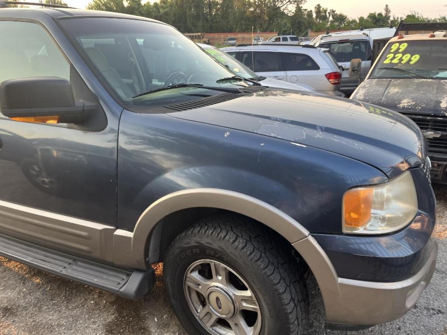 2003 BLUE FORD EXPEDITION Eddie Bauer 5.4L 2WD (1FMEU17L43L) with an 5.4L V8 SOHC 16V engine, AUTOMATIC transmission, located at 2303 West Mt. Houston, Houston, Texas, 77038, (281) 507-3956, 29.771597, -95.339569 - Photo#0