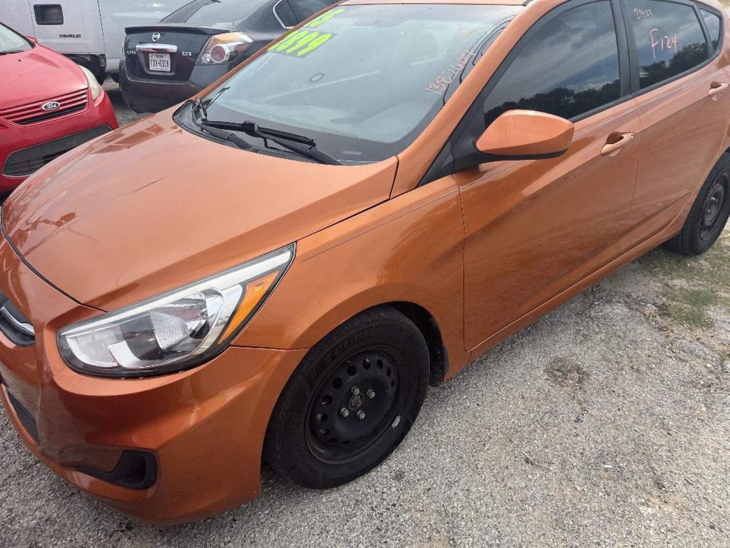 2015 ORANGE HYUNDAI ACCENT GS 5-Door 6A (KMHCT5AE1FU) with an 1.6L L4 DOHC 16V engine, AUTOMATIC transmission, located at 2303 West Mt. Houston, Houston, Texas, 77038, (281) 507-3956, 29.771597, -95.339569 - Photo#2