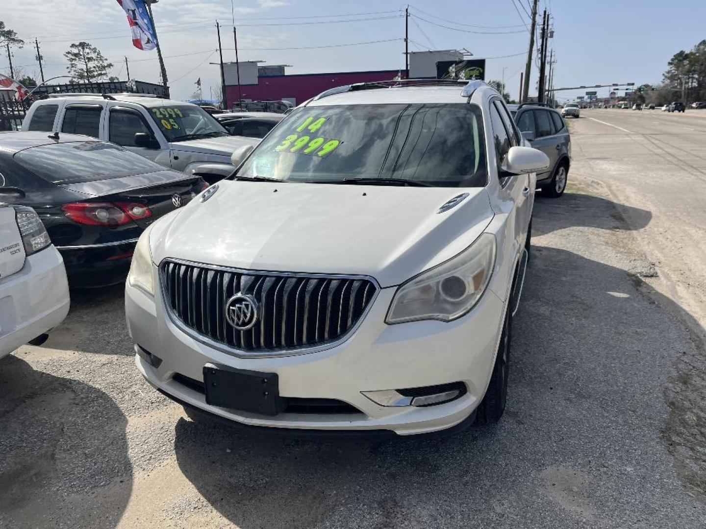 2014 WHITE BUICK ENCLAVE Leather FWD (5GAKRBKD3EJ) with an 3.6L V6 DOHC 24V engine, AUTOMATIC transmission, located at 2303 West Mt. Houston, Houston, 77038, (281) 507-3956, 29.771597, -95.339569 - Photo#0