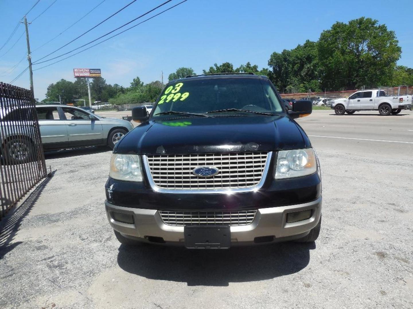 2003 BLACK FORD EXPEDITION Eddie Bauer 5.4L 2WD (1FMRU17L73L) with an 5.4L V8 SOHC 16V engine, AUTOMATIC transmission, located at 2303 West Mt. Houston, Houston, 77038, (281) 507-3956, 29.771597, -95.339569 - Photo#0